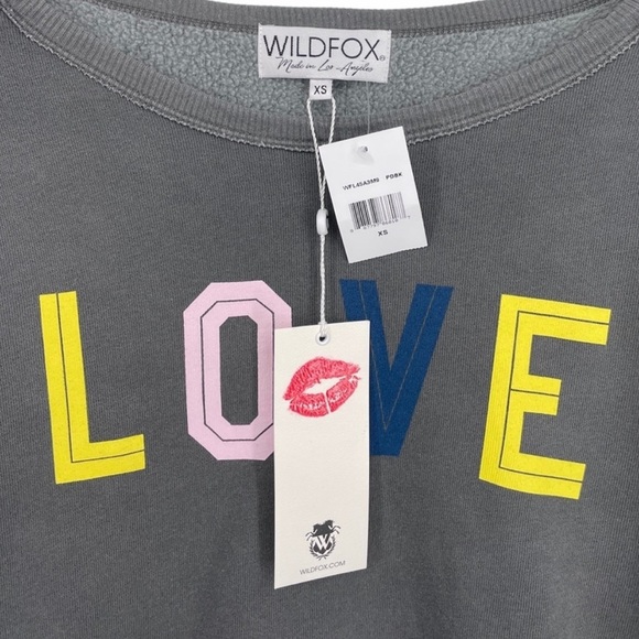 NWT Wildfox LOVE Graphic Cut Off Sweatshirt Washed Black Grey - Picture 4 of 6